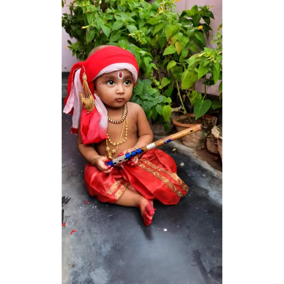 Cute Little Krishna Costume with flute for Kids