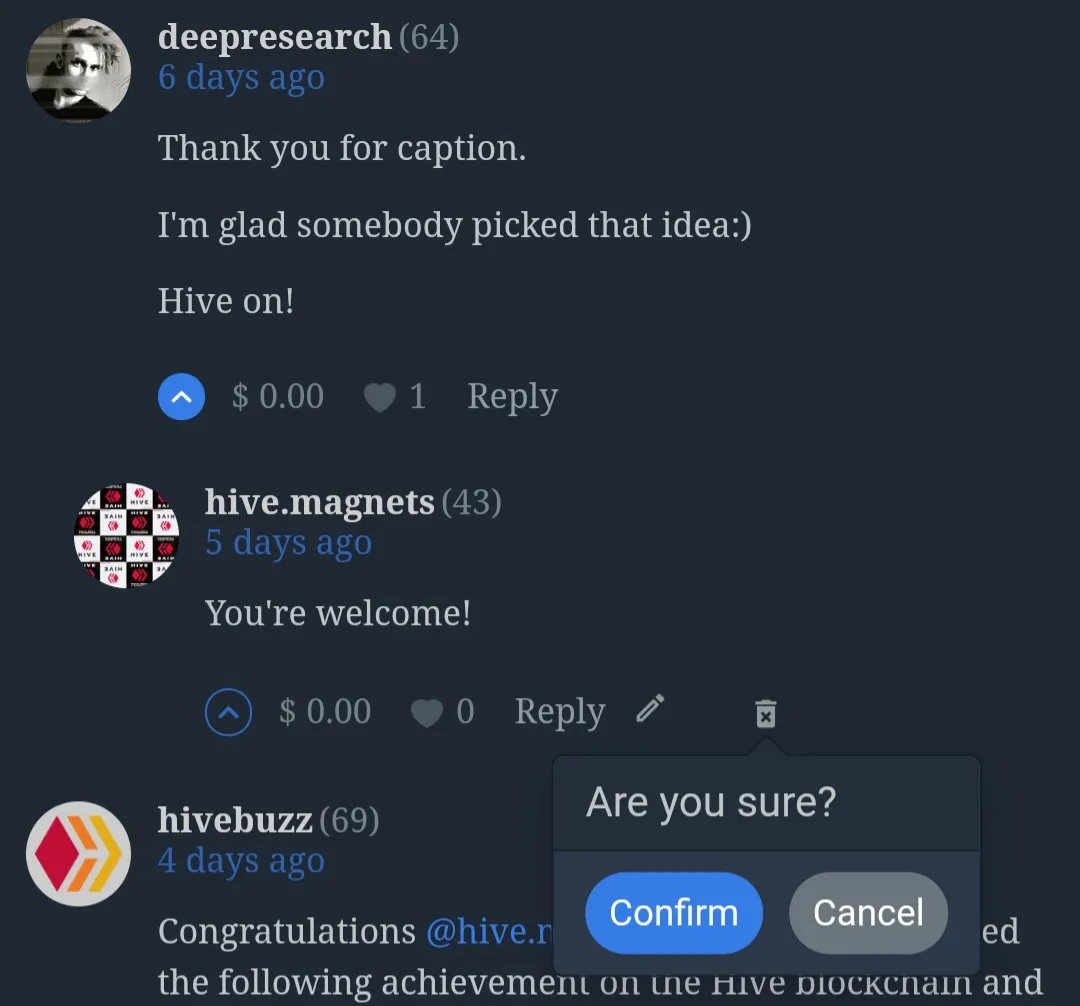 Delete comment confirmation