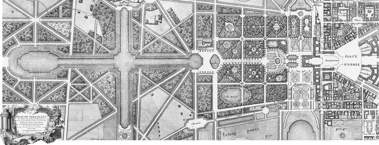 Gardens and palace of Versailles in 1746, by the abbot Delagrive - courtesy of Wikipedia.com