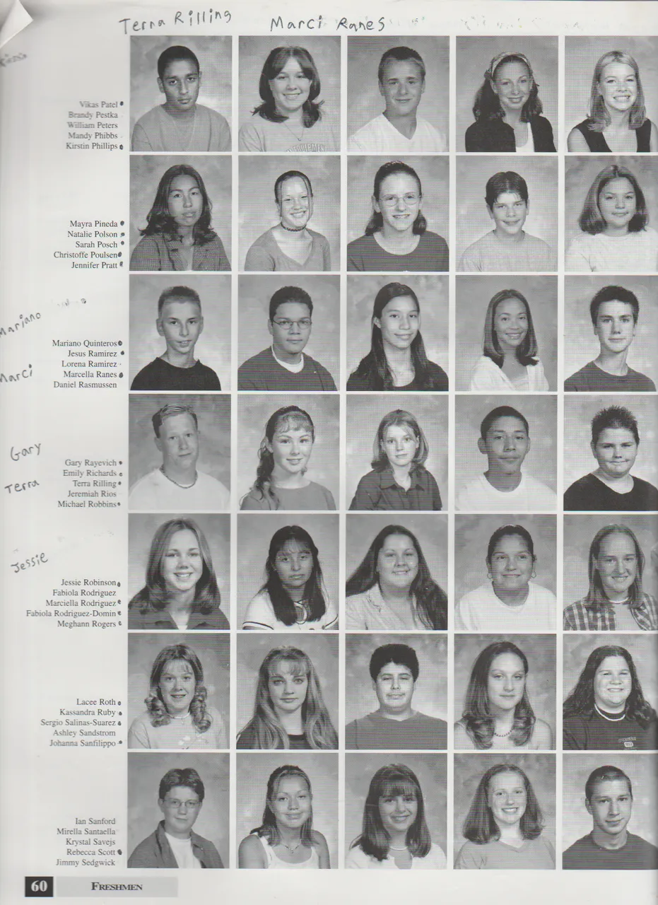 2000-2001 FGHS Yearbook Page 60 Marci Ranes, Lacee Roth, Gary Rayevich, Jessie Robinson.png