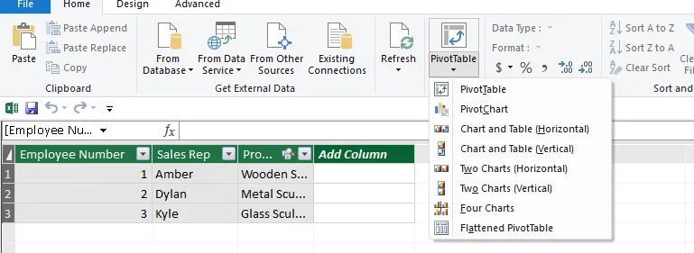 Inserting pivot tables from power pivot