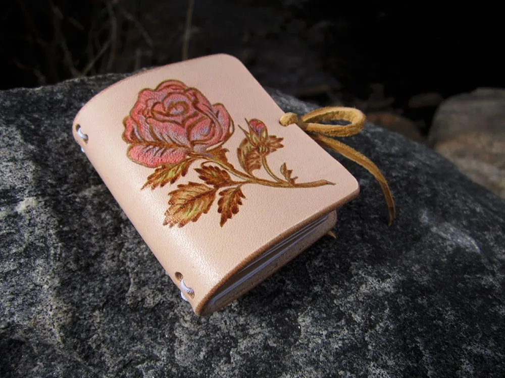 Rose Pyrography and Dye Mini Leather Travelers Notebook 1c.jpg