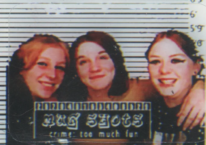 2001-08 - Crystal Arnold, Janet Bailey, Jessi Millner, photo booth photo, not sure what year or where, full single photo sticker.png