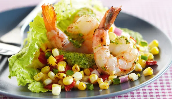 Pesto Corn Salad with Shrimp