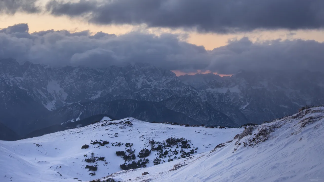 Sunrise View from the Dobratsch Mountain - view south to the Karawanks mountain range