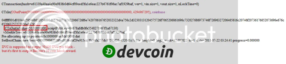 Devcoin coinbase tx