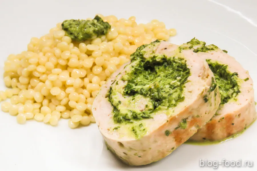 Turkey roll with cream cheese and spinach