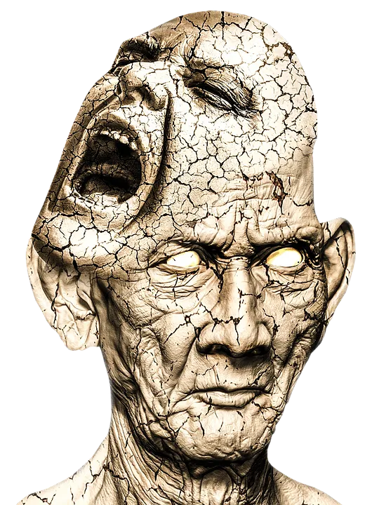 man's head with a screaming head coming out of cranium