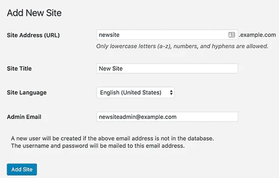 Adding new site details