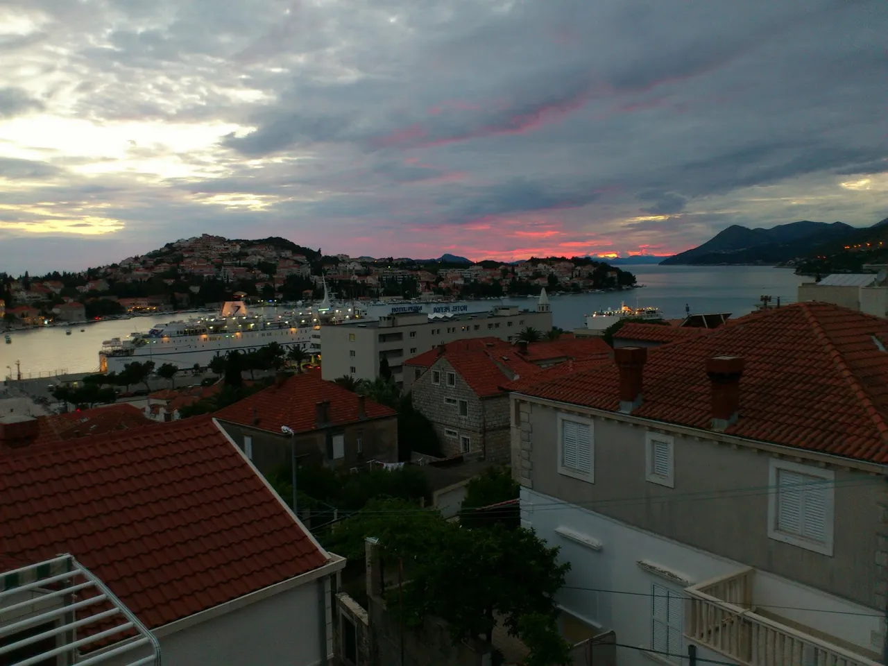 Sun setting behind the clouds. Good bye Dubrovnik.