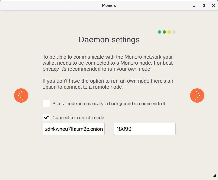 Remote node host and port details Screenshot
