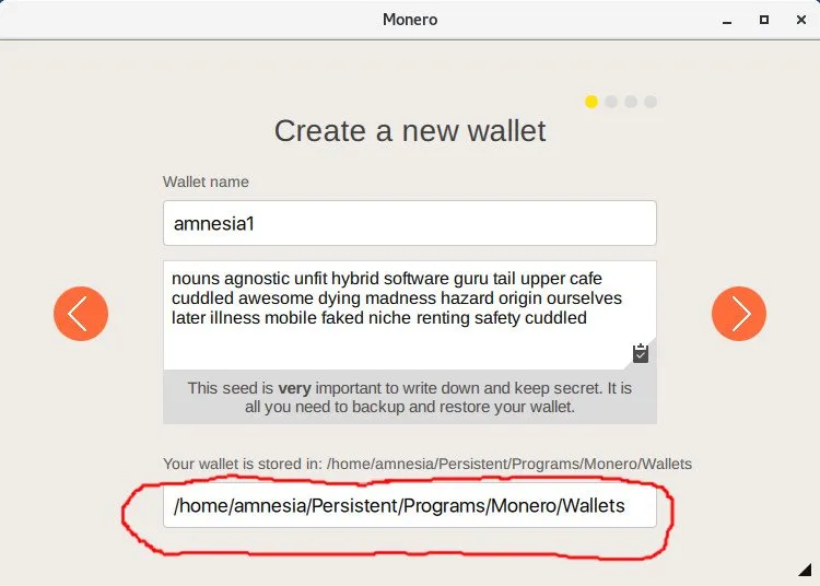 Save wallet to Persistent directory Screenshot