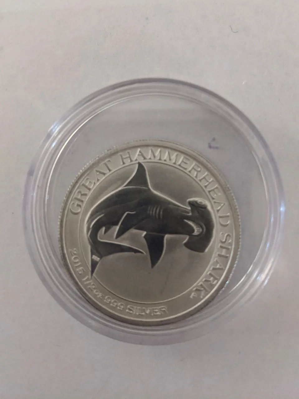 Front One Half Oz Hammer Head Shark 2015 Silver Coin Lot 1 (2).jpg