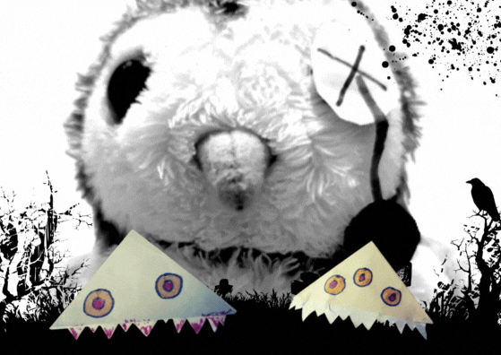 Tarjeta Horizontal Feliz Halloween Ilustración Blanco y Negro.gif