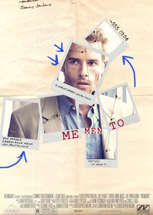 Memento, 2000, neo-noir, psychological, thriller, Christopher Nolan, Jonathan Nolan, Memento Mori, Guy Pea...Joe Pantoliano, Mark Boone Junior, Stephen Tobolowsky, Harriet Sansom Harris, Callum Keith Rennie, Larry Holden, Jorja Fox.png