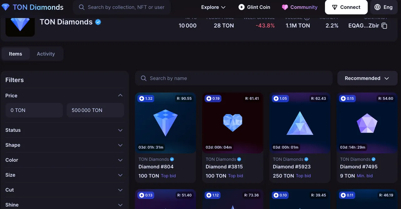 This is what the Diamonds look like: Very simple, very exclusive, very gallant! The owner receives the GLINT token in their wallet