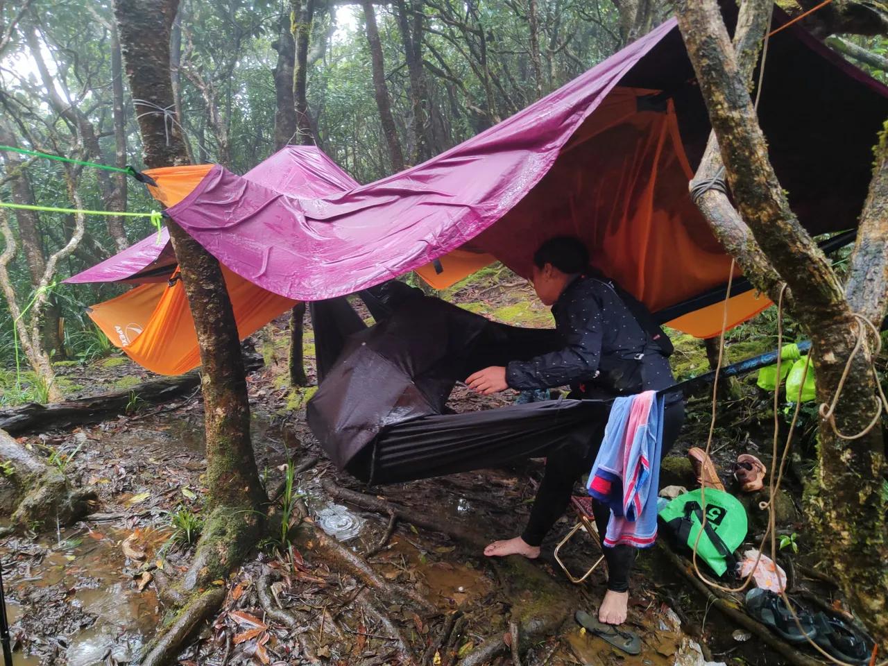 Despite the tarp, things still got wet — including the hammock