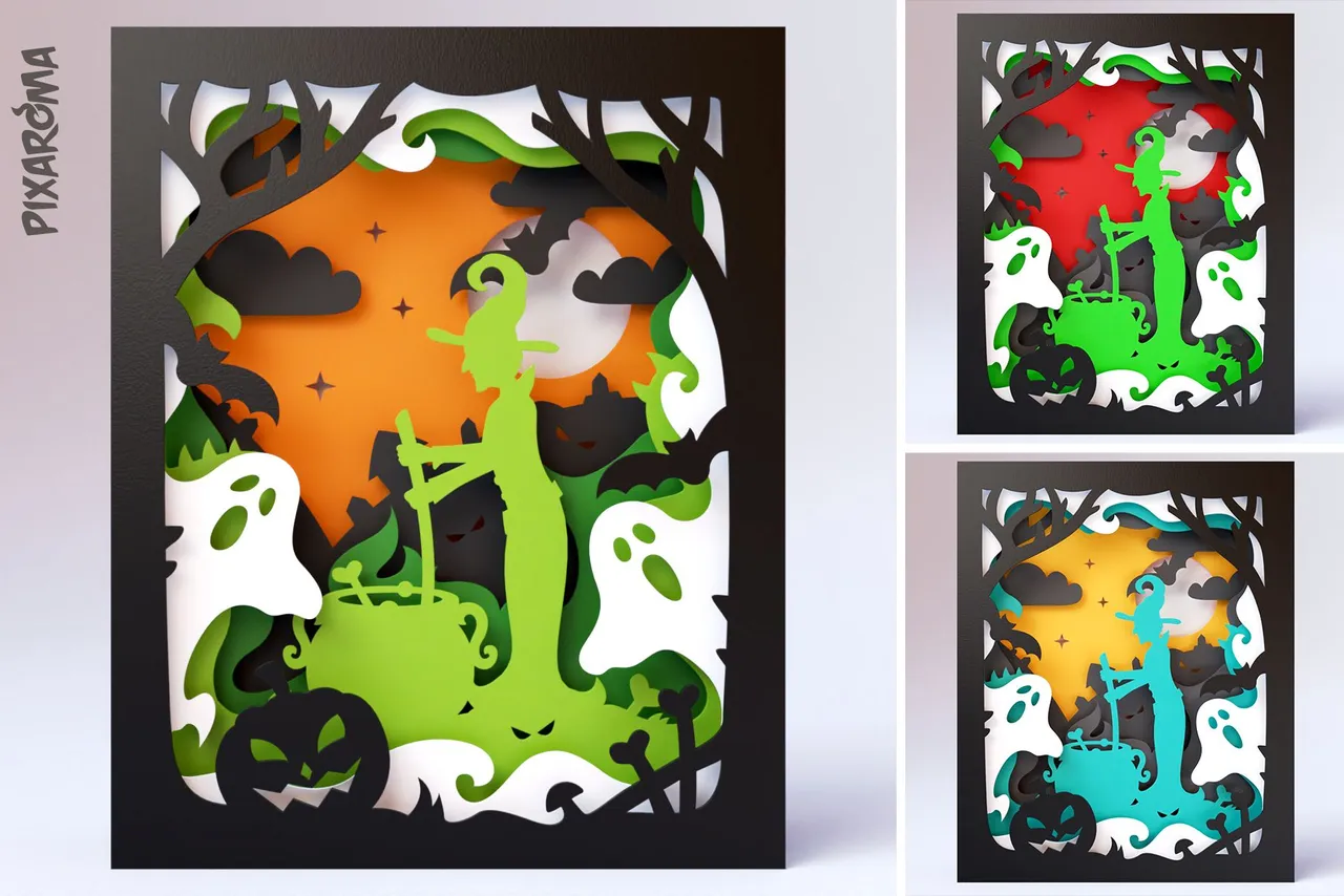 4 Halloween Wall Art 3D Layered SVG Cut File Preview.jpg