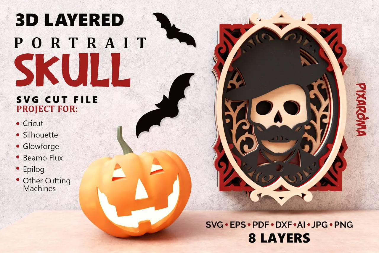 1 Skull Portrait 3D Layered SVG Cut File Preview 1.jpg