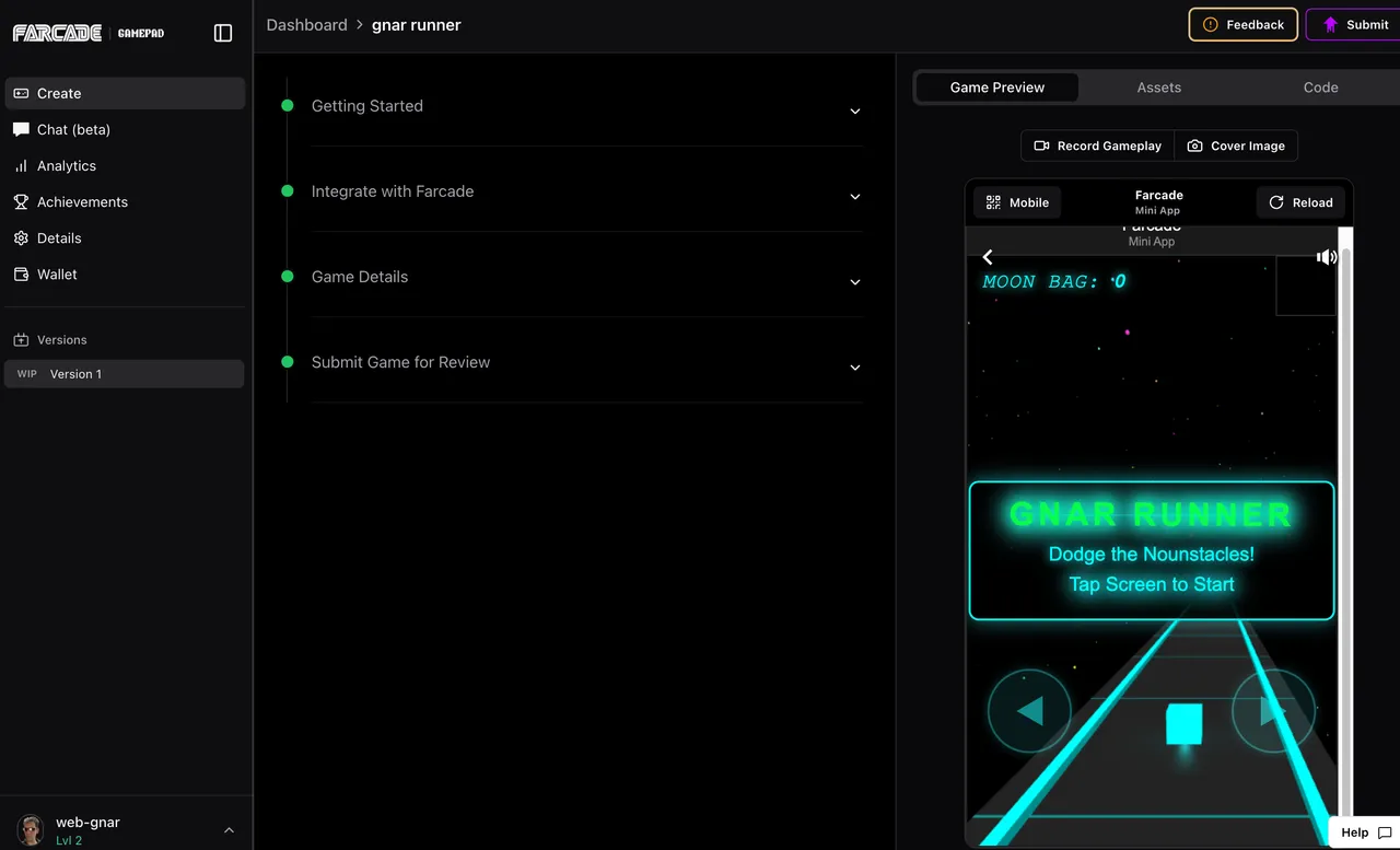view of my farcade dashboard