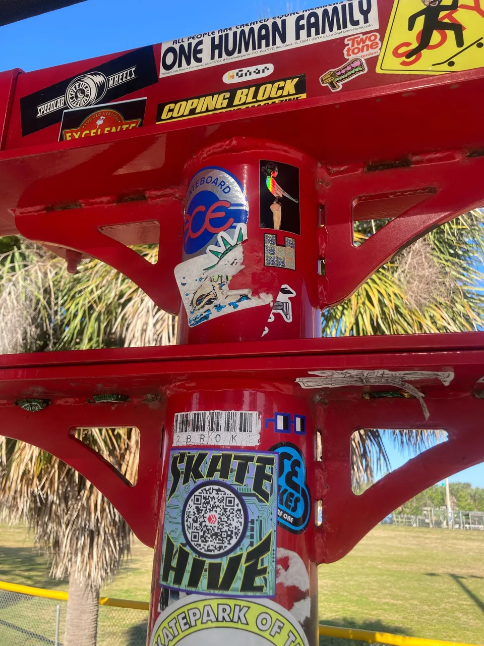 skatehive and gnars stickers up at the park