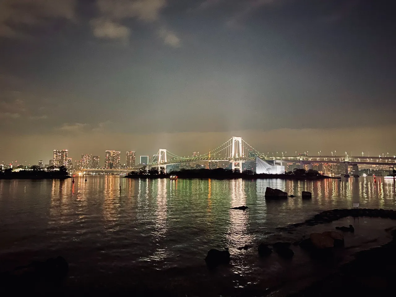 Rainbow Bridge and if you see that orange light, that's the Tokyo Tower