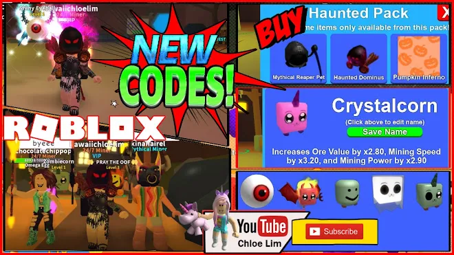 Roblox Mining Simulator Gameplay! HALLOWEEN 5 NEW CODES! Crystalcorn! Haunted Pack! NEW Pets, Hats & MORE! LOUD WARNING!