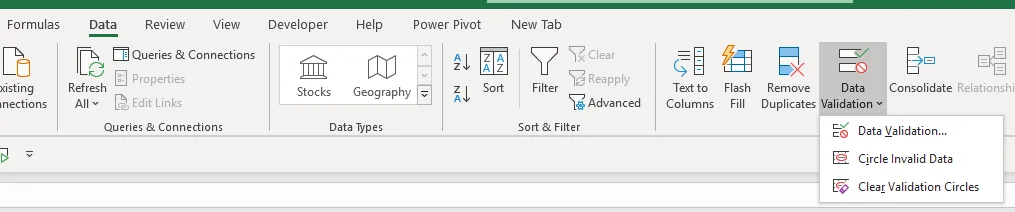 data validation in excel
