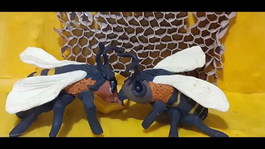 Como hacen miel las abejas, animación con plastilina