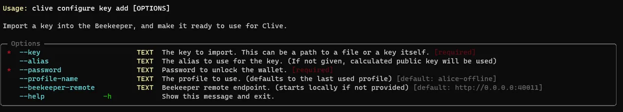 clive configure key add usage