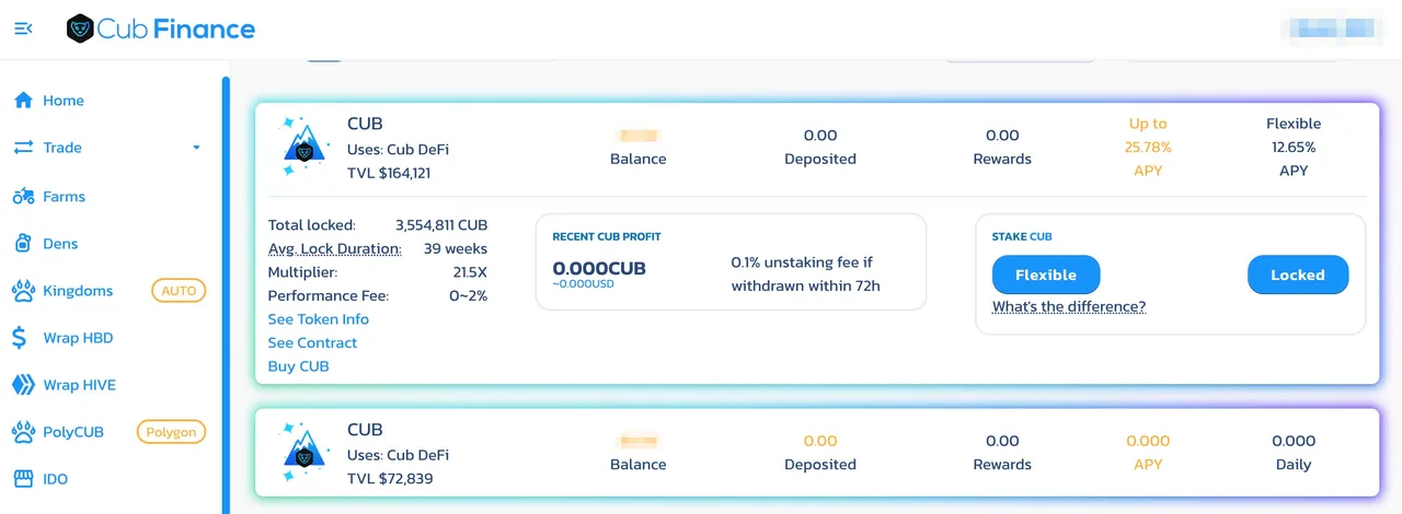 DeFi variable staking in CUB step 2.