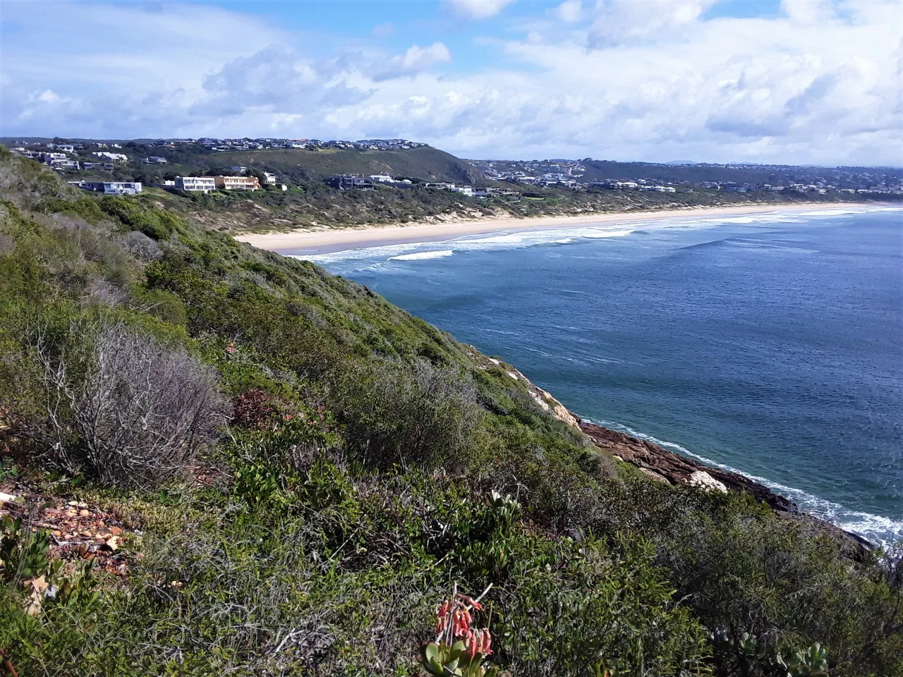 Standing on the cliff side of Robberg peninsula overlooking the beach facing east