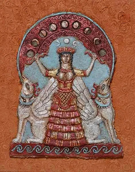 Minoan Priestess Plaque, inspired by a statue of a snake goddess from Crete.