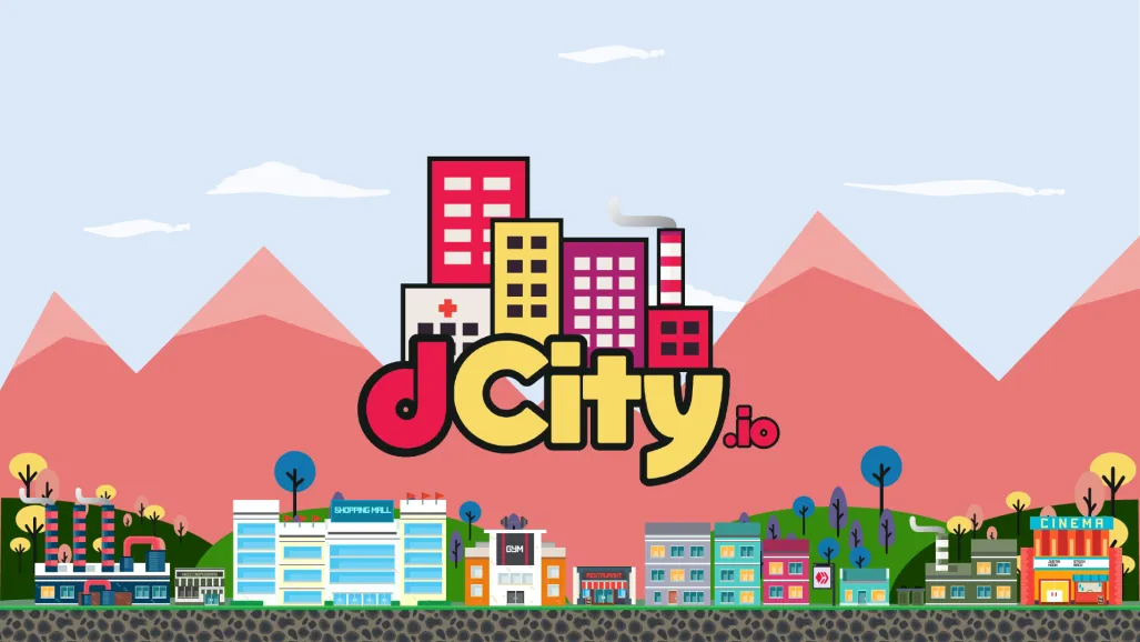 dCity logo with mountains in the background.