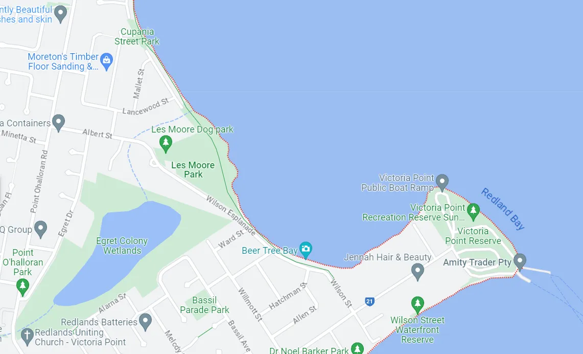 The Google map of our short beach front walk at Les Moore Park. There is plenty more beautiful coast line to experience, next time we will have to bring the bicycles down.