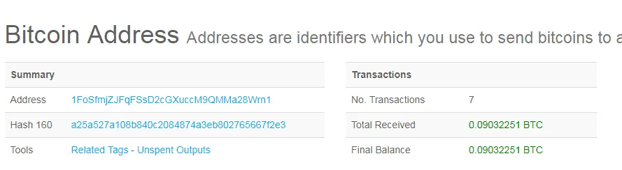 Transactions from BTC address 1