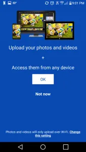 OneDrive for Android requesting to setup automatic uploads of images
