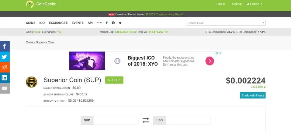 Click image to view story: SuperiorCoin is now listed on CoinGecko.com