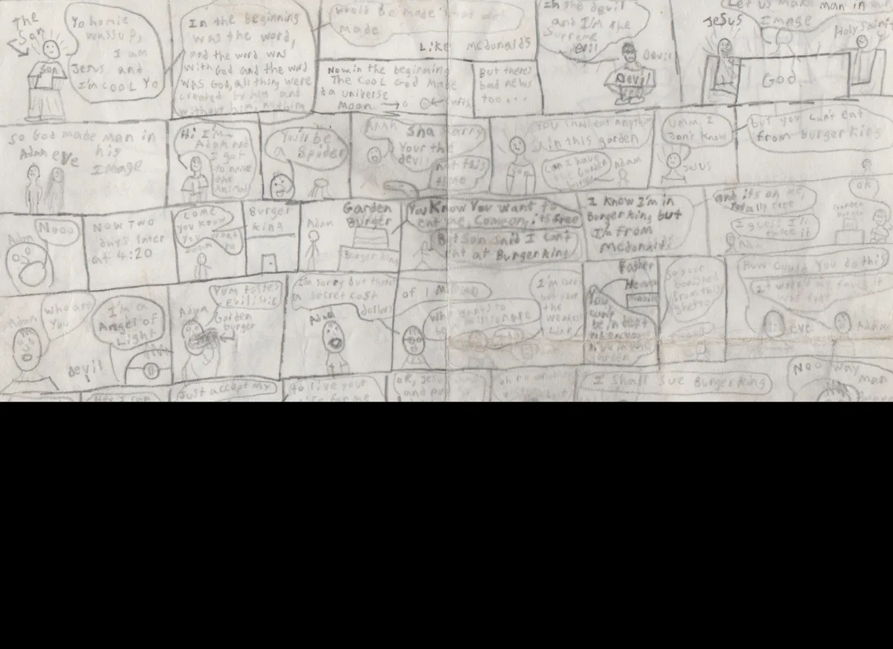Cool Kid Comic - Creation, God, Devil, Jesus, Adam, Eve, Cain, Abel, overall outline of the comic strip story, version 2.png