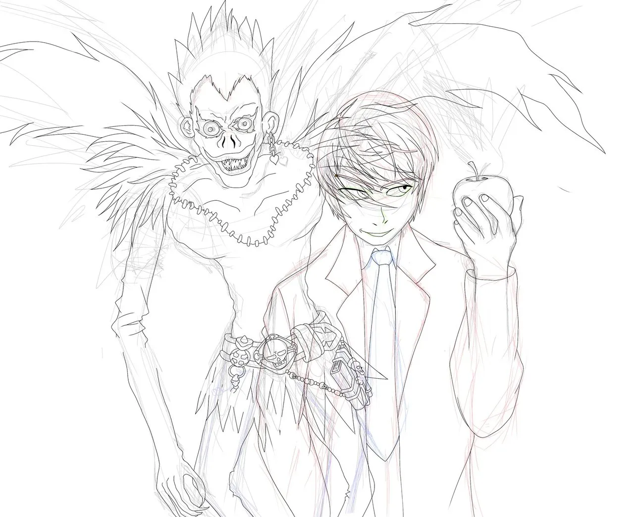 Ryuk and Kira line art