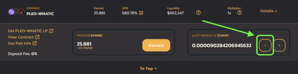 Withdrawing from polycub yield farm