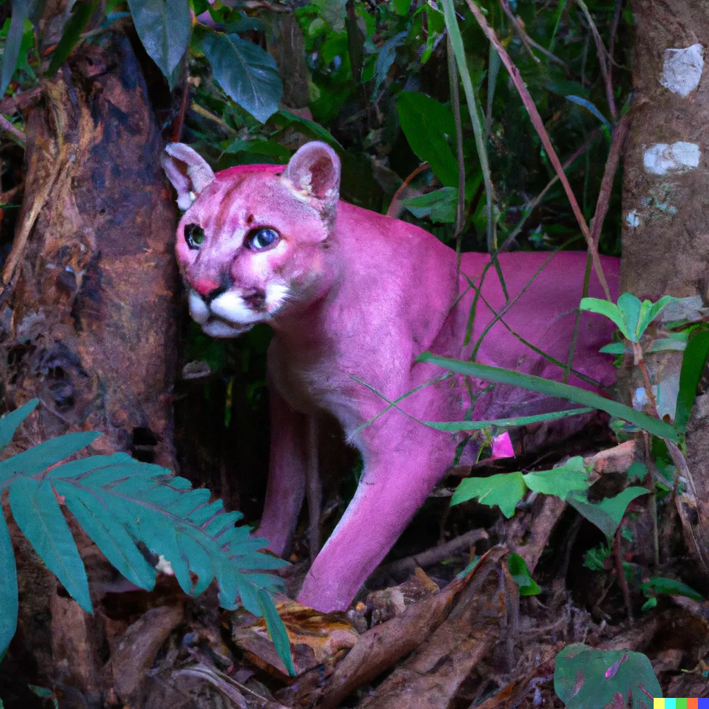 "DALL·E 2023-01-30 20.35.37 - high quality photo of a pink panther in the amazon forest.png"