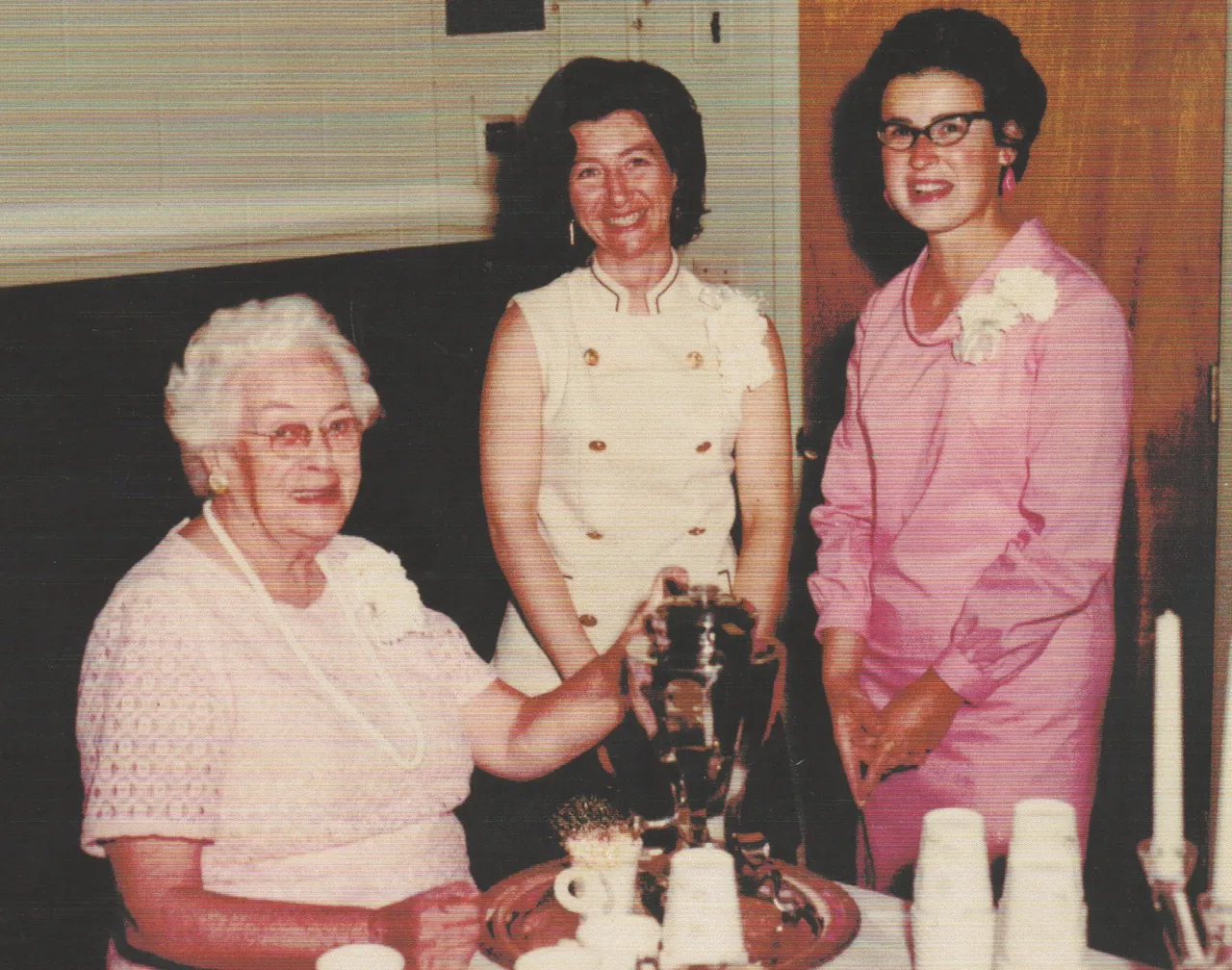 1980's of three older ladies,, white hair, two in black hair, two in white, one in pink.jpg