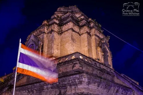 Chedi Luang and Thai Flag, Chiang Mai, Thailand