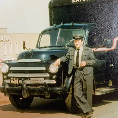 Lloyd Davenport c.1955-58 delivering furniture for Eaton's in Toronto, Ontario