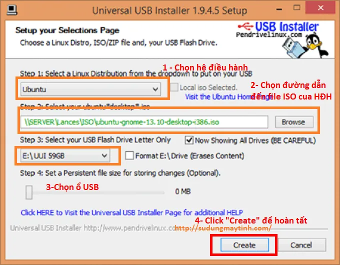 Tiến hành tạo USB cài đặt CentOS, Ubuntu... với Universal USB Installer