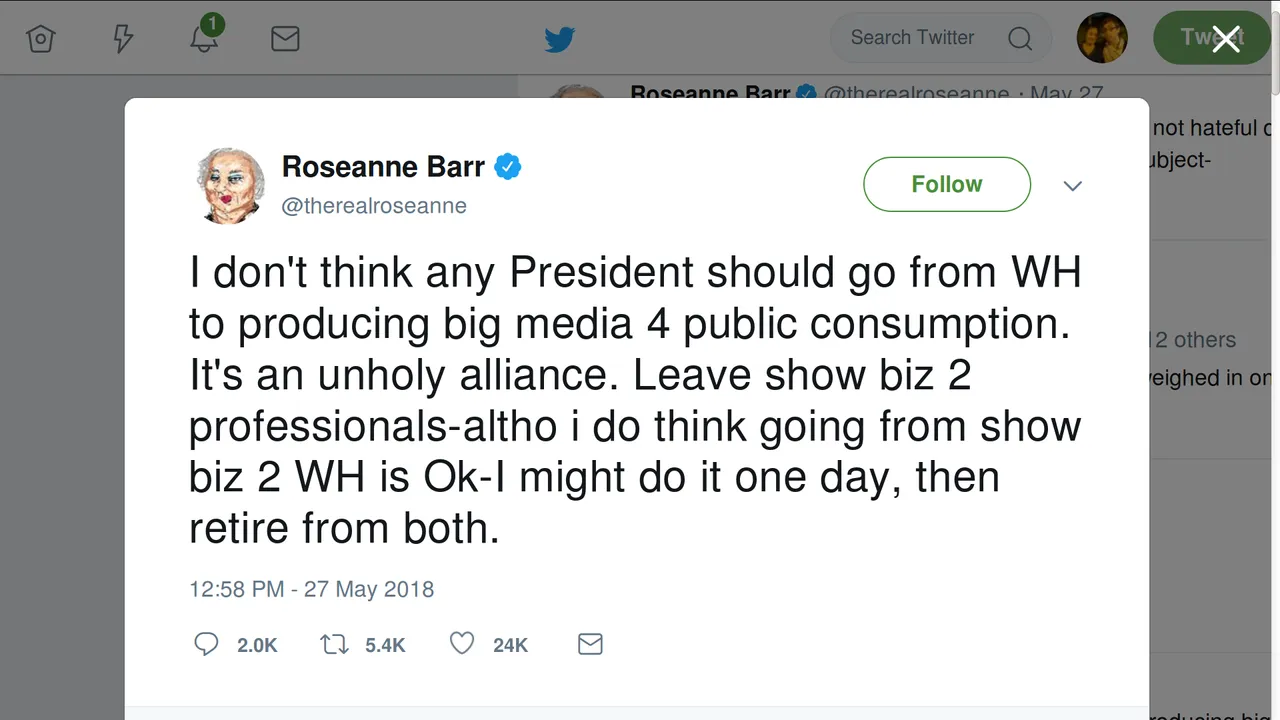 Roseanne Trump Obama Reagon Politics to TV or TV to Politics oh she to do it someday maybe Screenshot at 2018-05-30 10:43:20.png