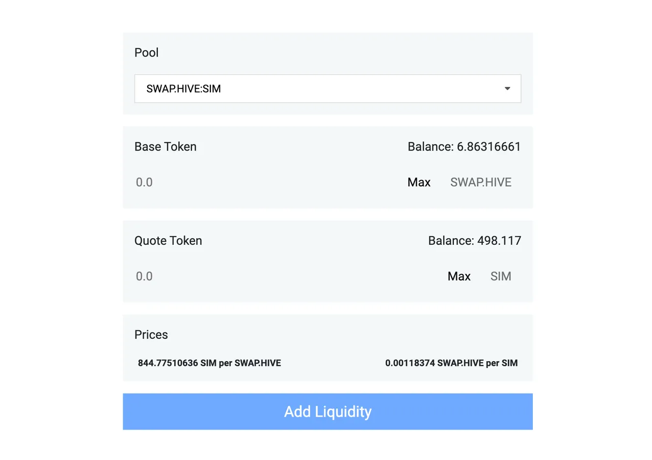 Tribaldex add liquidity interface for DeFi liquidity pools on Hive.