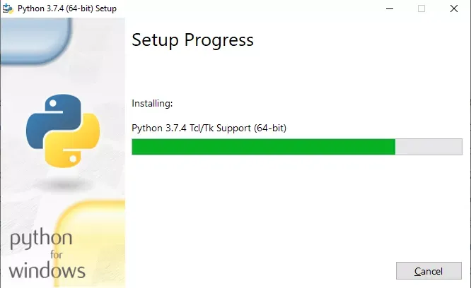 Progress Screen of the Python Installer