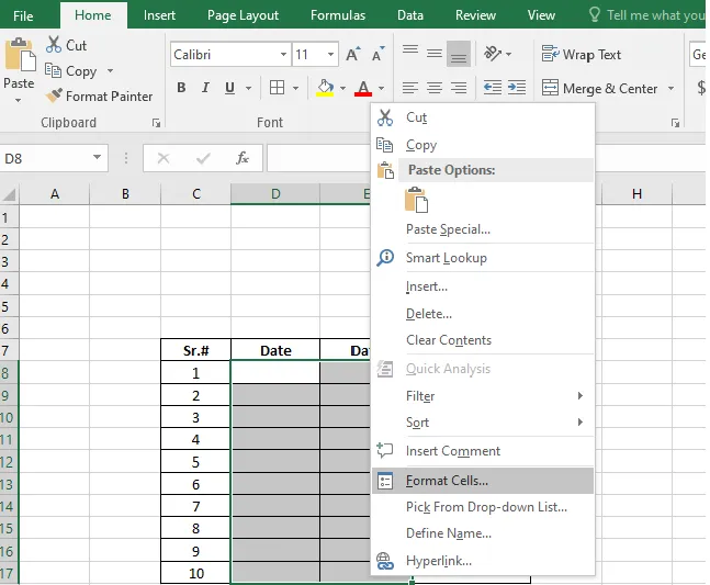 No. of Days Calculation in MS Excel.